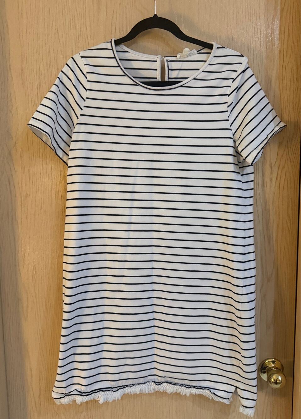 Beach Lunch Lounge White Navy Striped Fringe T Shirt Dress XL